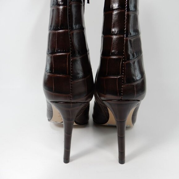 SCHUTZ Maryana Over The Knee OTK Boots Size 5 Chocolate Brown Croc Leather NEW - Picture 9 of 14